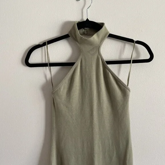 Zara Women M Olive Green Stretch Sleeveless Halter Midi Bodycon Dress NWT - Picture 4 of 10